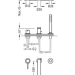 Massskizze Mischer für Badewanne Randmontage 2 Weg 3 Loch TRES MAX