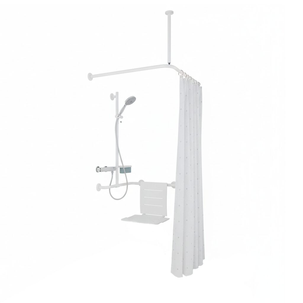 Barrierefrei HEWI Vorhangstange Eck 100x100 Nylon Weiss