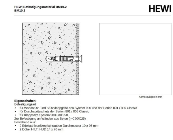 Barrierefrei HEWI Befestigungsmaterial für Stützgriff – Bild 2