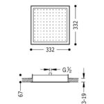 Massskizze Kopfbrause Deckeneinbau TRES Dusche 33x33