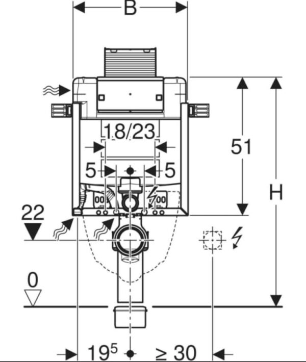 Kombifix Geberit Omega 82 Spülkasten Massskizze