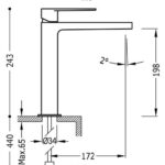 Mischer für Becken TRES CLASS-Tres 19.8A 20510303 Massskizze