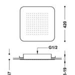 Masskizze Kopfbrause Deckeneinbau TRES Dusche 42 x 42