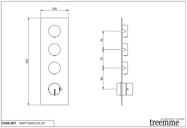 Mischer für Dusche 3 Weg Chrom UP Treemme SHOWERS – Bild 3