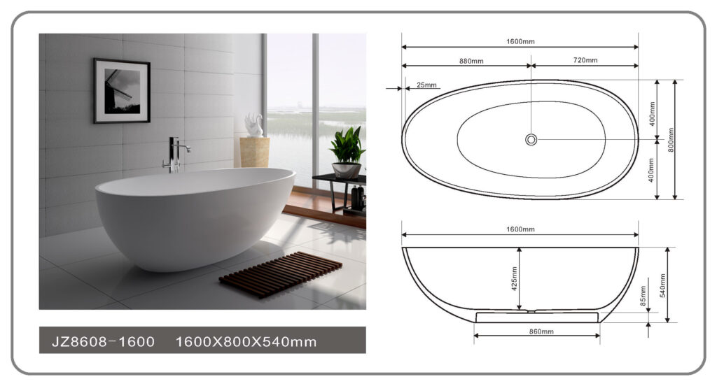 Badewanne Freistehend Matt GioiaBagno Maui-160 Mineralguss Weiss matt Steinguss Freistehende Badewanne