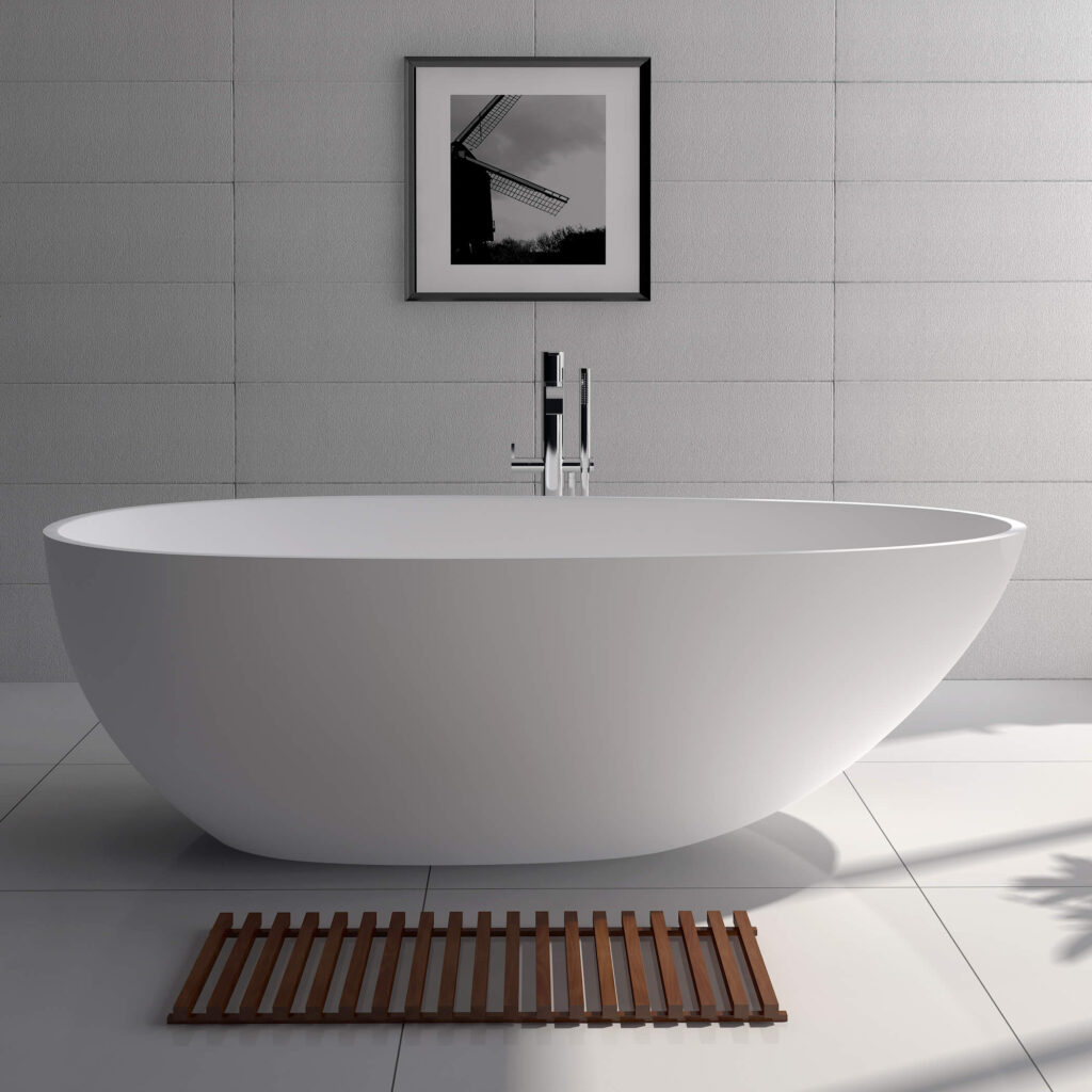 Badewanne Freistehend Matt GioiaBagno Maui-160 Mineralguss Weiss matt Steinguss Freistehende Badewanne
