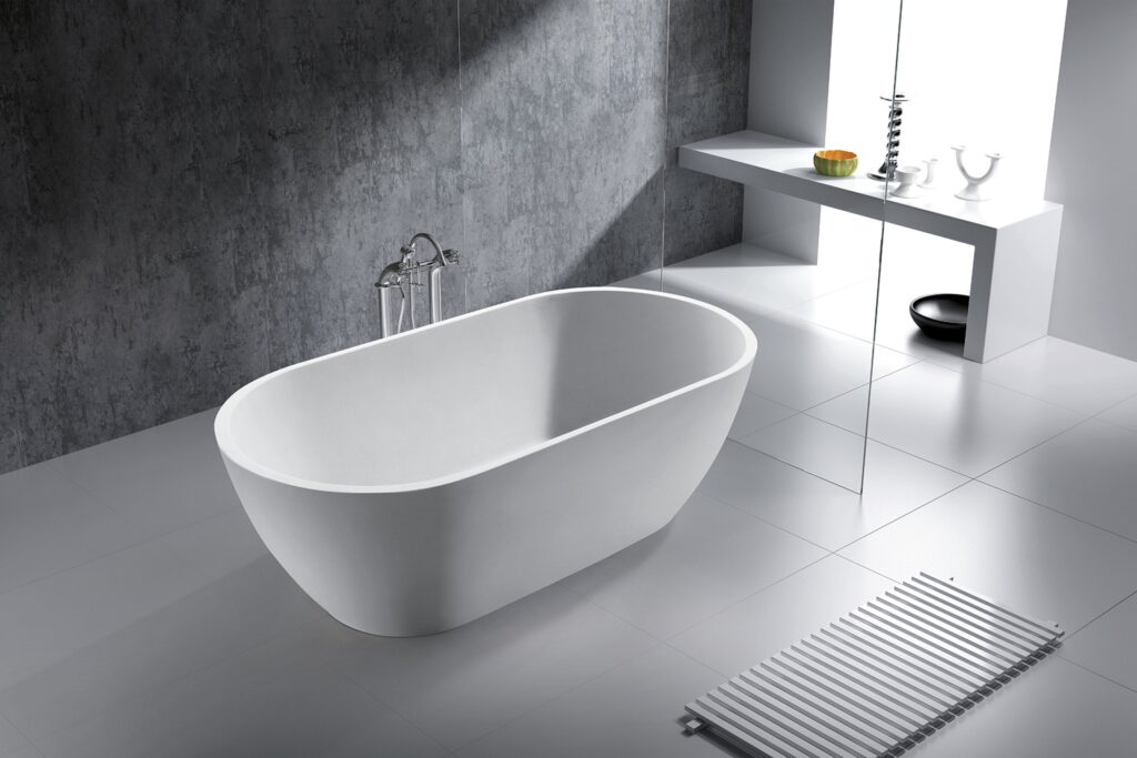 Badewanne freistehend matt GioiaBagno Wanne Naomi-160 Mineralguss Weiss matt Steinguss Freistehende Badewanne