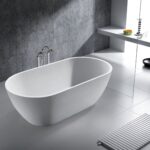 Badewanne freistehend matt GioiaBagno Wanne Naomi-160 Mineralguss Weiss matt Steinguss Freistehende Badewanne