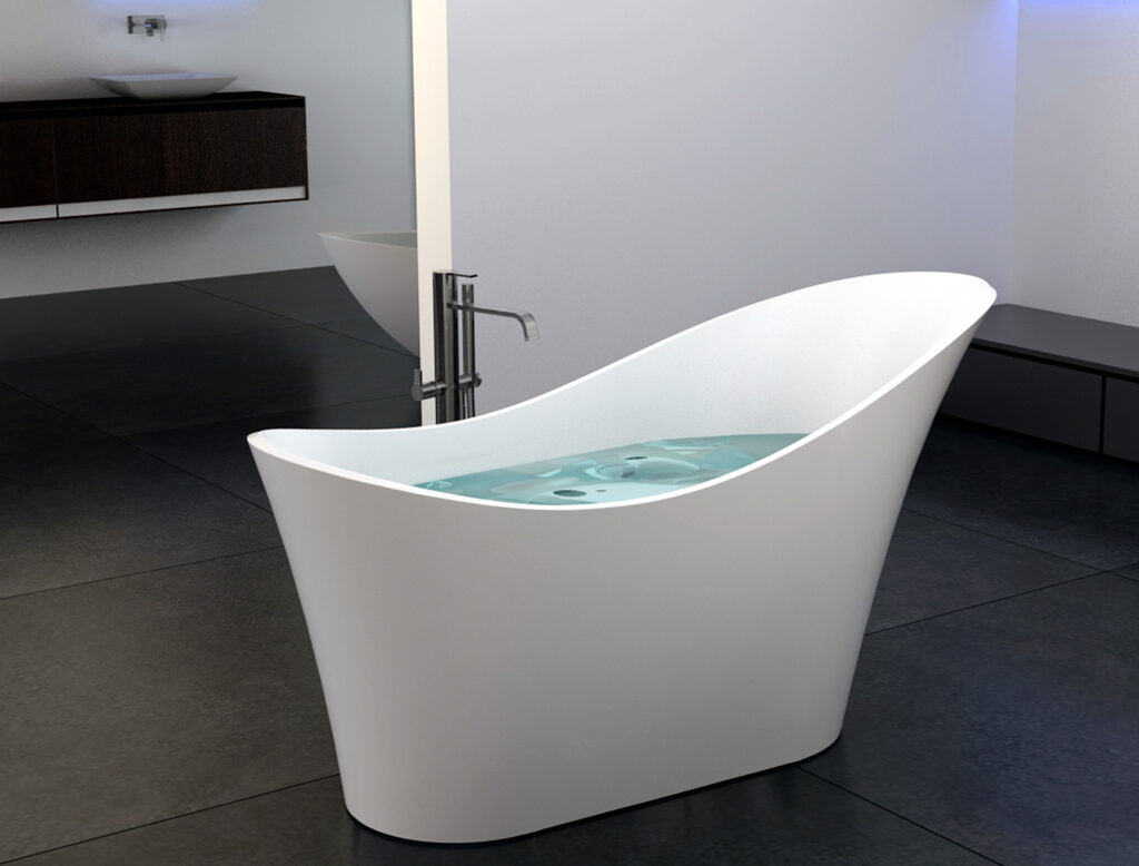 Badewanne freistehend matt GioiaBagno Wanne Paris-170 Mineralguss Weiss matt Steinguss Freistehende Badewanne