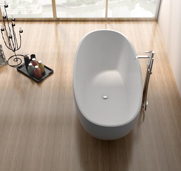 Badewanne freistehend matt GioiaBagno Wanne Carmen-165 Mineralguss Weiss matt Steinguss Freistehende Badewanne