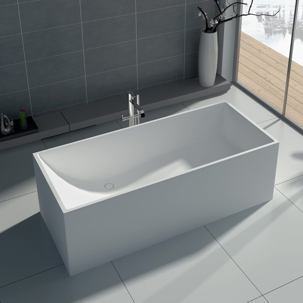 Badewanne freistehend matt GioiaBagno Wanne Denver-170 Mineralguss Weiss matt Steinguss Freistehende Badewanne