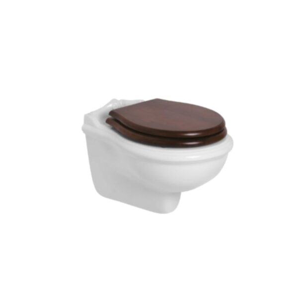 WC Wand Azzurra JUBILAEUM verdeckte Befestigung weiss glanz, WC-Deckel Nussbaum mit Absenkautomatik Retro Nostalgisch
