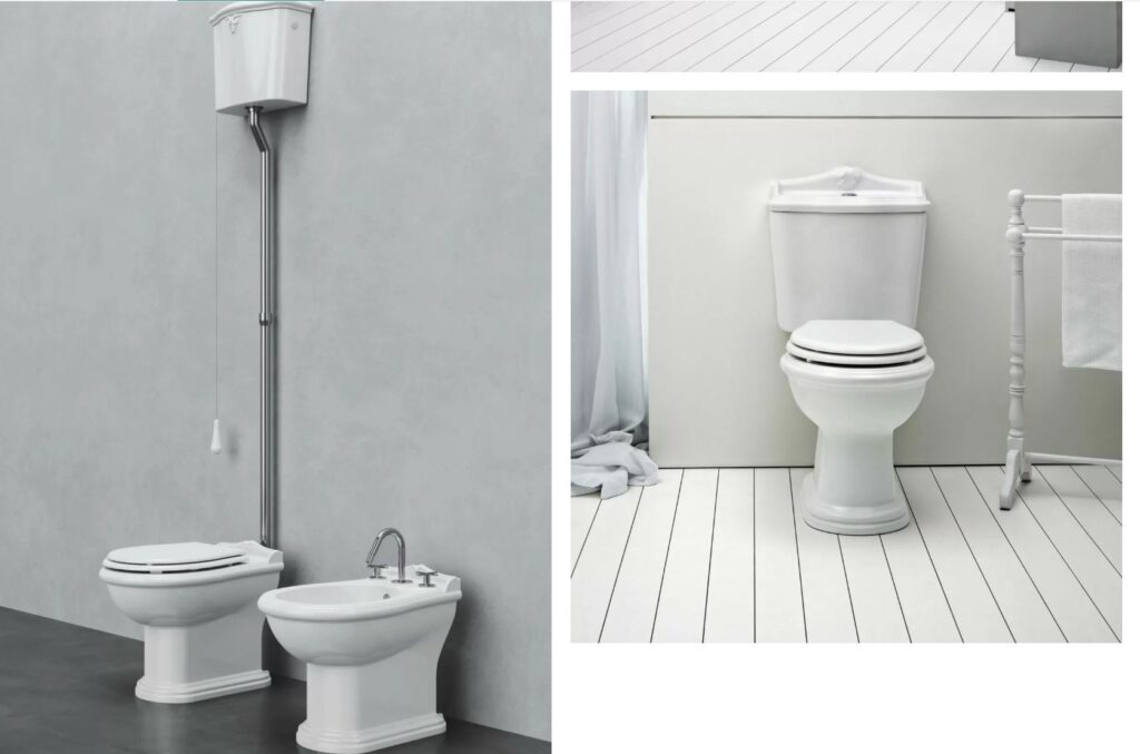 Stand-WC- bidet-WC- Hoches Spülkasten weiss glanz Azzurra JUBILAEUM Nostalgisch Retro