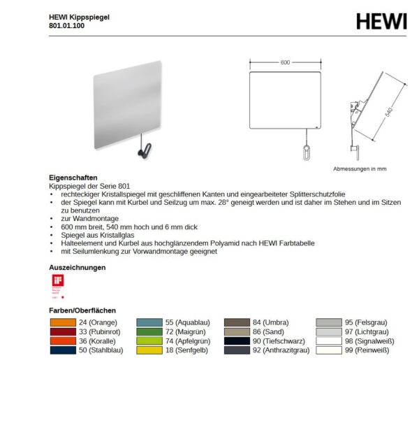 Barrierefrei HEWI Kippspiegel 60x54 – Bild 3