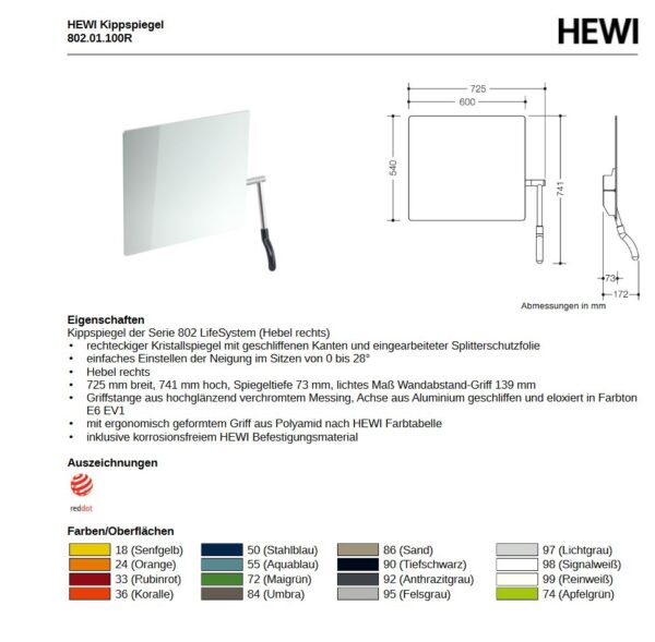 Barrierefrei HEWI Kippspiegel 72.5x74 – Bild 2