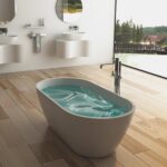 Badewanne freistehend matt GioiaBagno Wanne Naomi-160 Mineralguss Weiss matt Steinguss Freistehende Badewanne