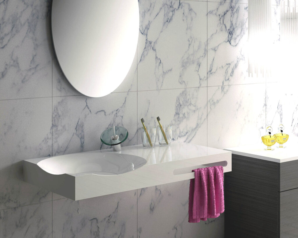 Waschtisch wandhängend B= 90 cm Becken Rund