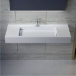Waschtisch Mineralguss wand hängend B= 120 cm Ablauf mittig