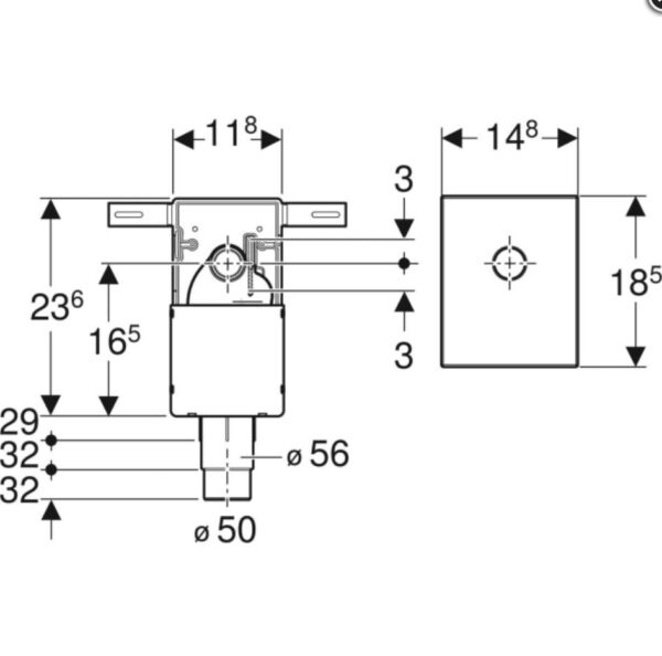 Siphon Geberit UP Geruchsverschluss Waschtisch Chrom Massskizze