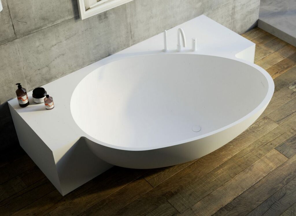 VA10 BAHIA Wand Badewanne freistehend matt Mastella L 170 - 210 cm Mineralguss Corian Steinguss Luxuswanne