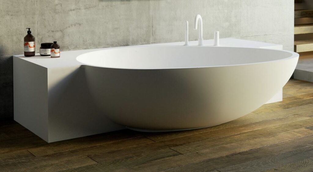 Badewanne Eckeinbau Mastella BAHIA L= 170 - 210 cm Mineralguss Corian Steinguss Luxuswanne