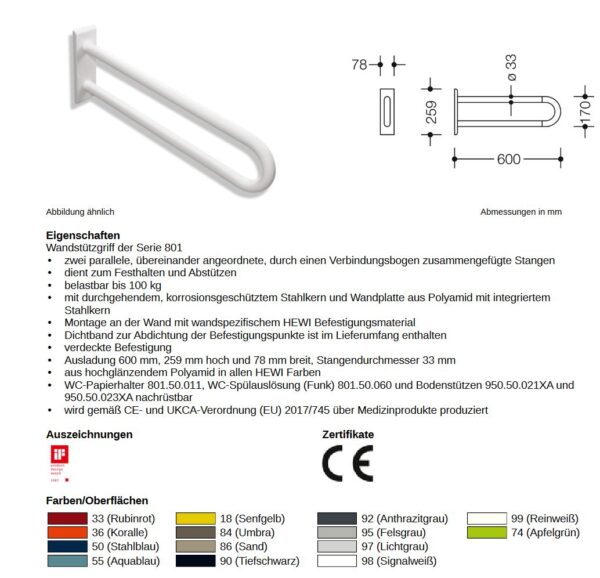 Barrierefrei HEWI Griffe Wandstützgriff Nylon – Bild 2