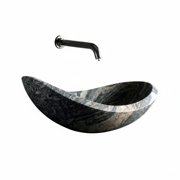 Aufsatzwaschbecken aus Naturstein Juparana in grauer Marmoroptik, 60x34 cm – luxuriöses Design für stilvolle Badezimmer.