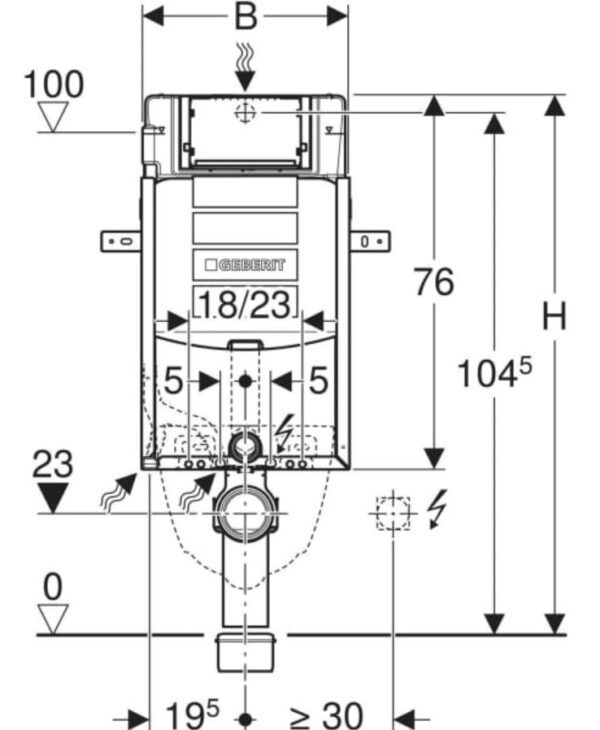 Kombifix Geberit Sigma UP320 Spülkasten Massskizze