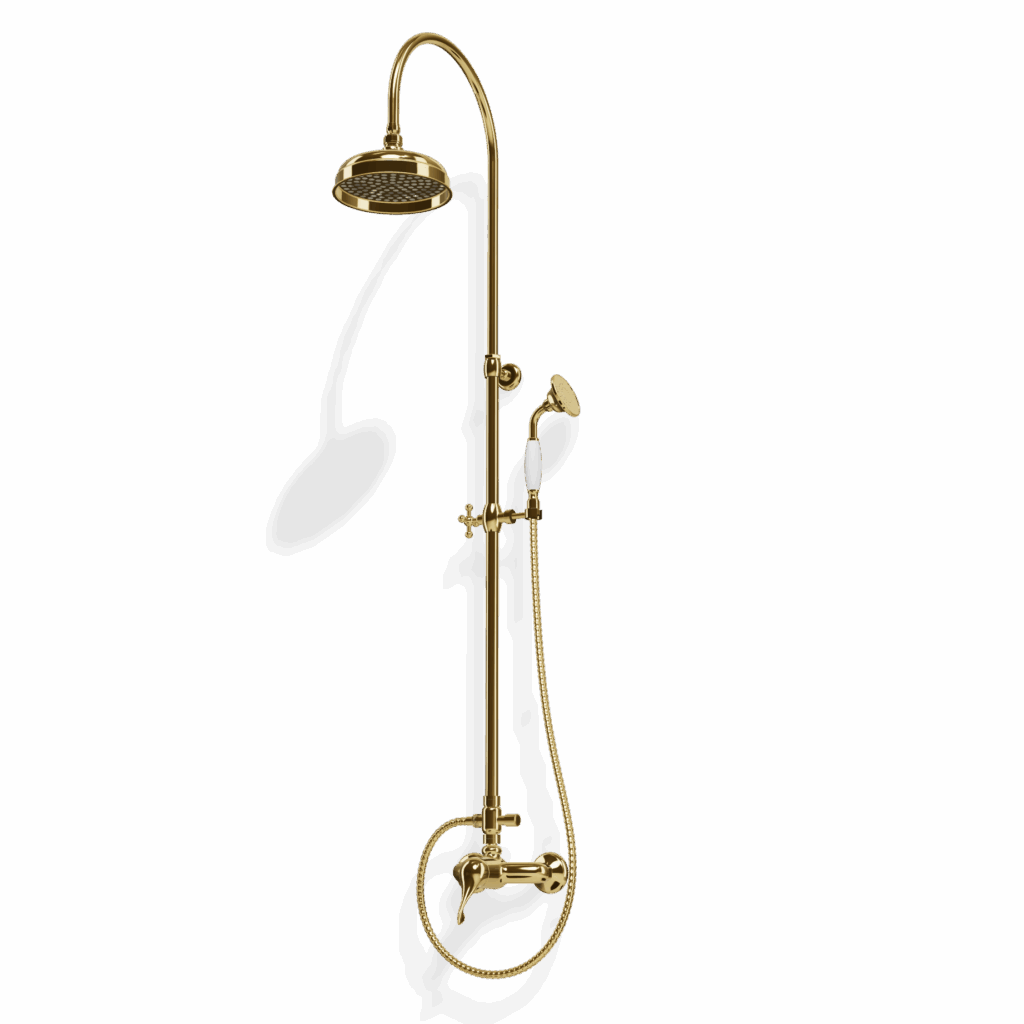 Duschsystem Standbrause mit Mischer Treemme Piccadilly Retro Gold Glanz