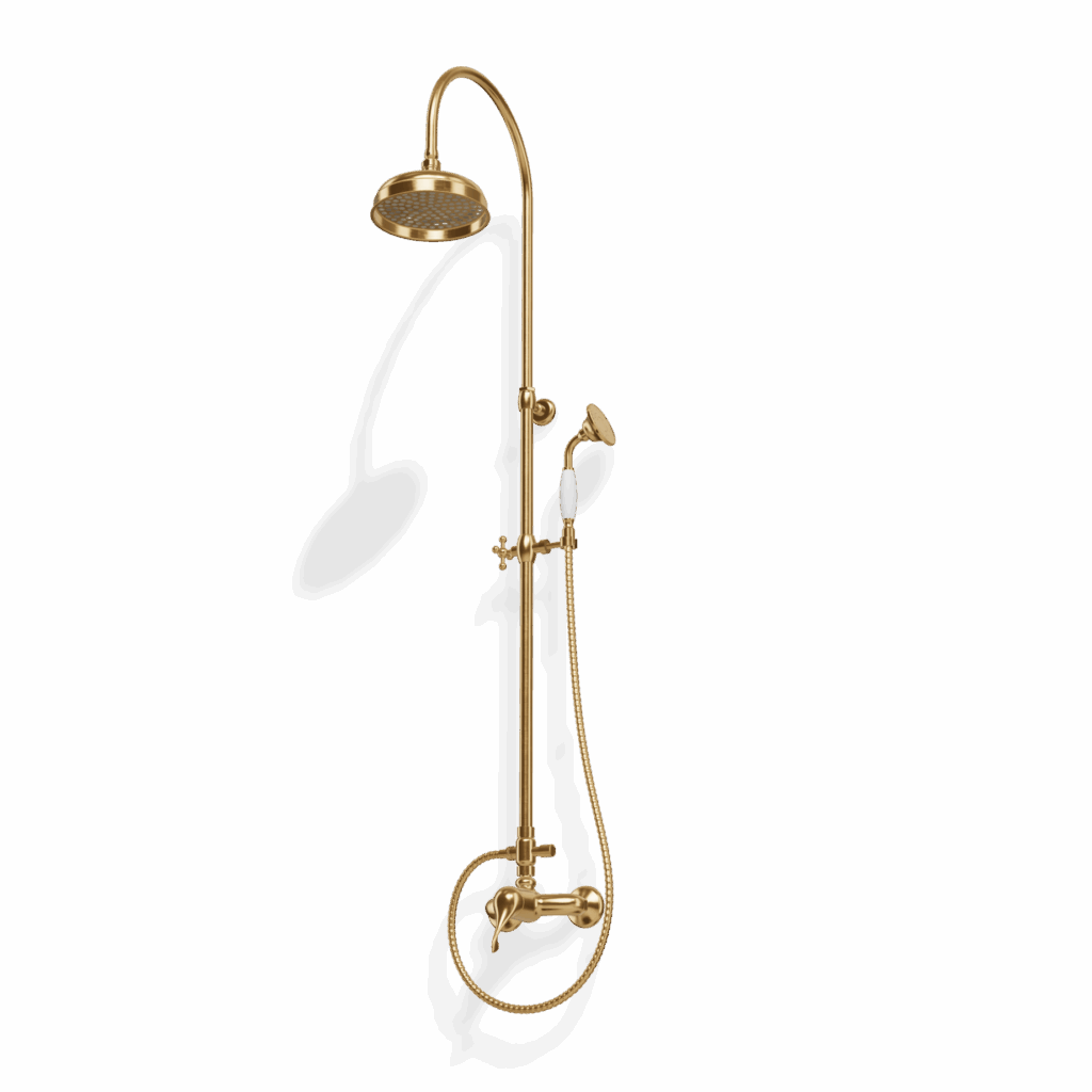 Duschsystem Standbrause mit Mischer Treemme Piccadilly Retro Gold gebürstet