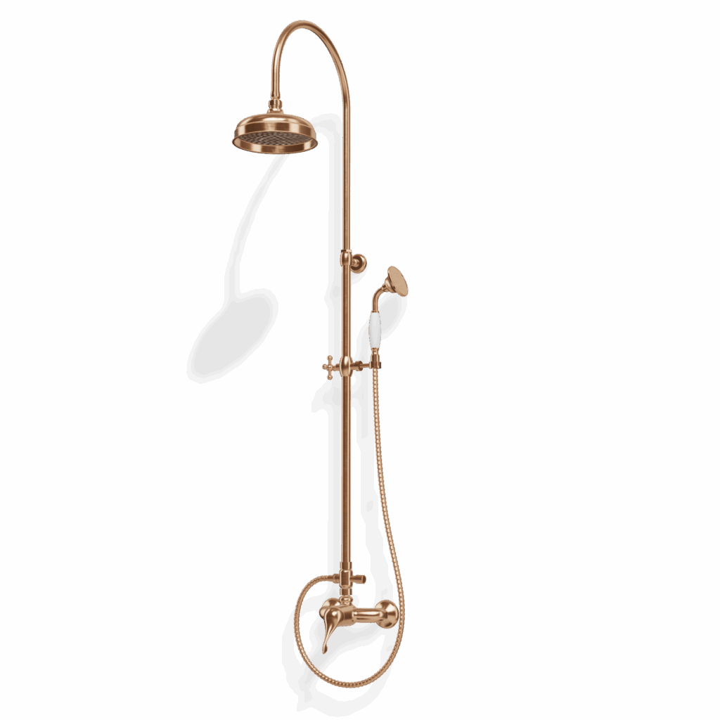 Duschsystem Standbrause mit Mischer Treemme Piccadilly Retro Rose Gold gebürstet