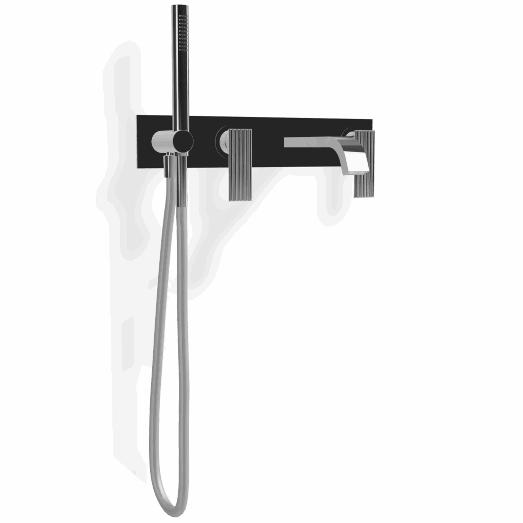 Mischer für Wanne Rosette Treemme IOS Chrom Glanz Vierloch Gerillt Design Rubinetterie