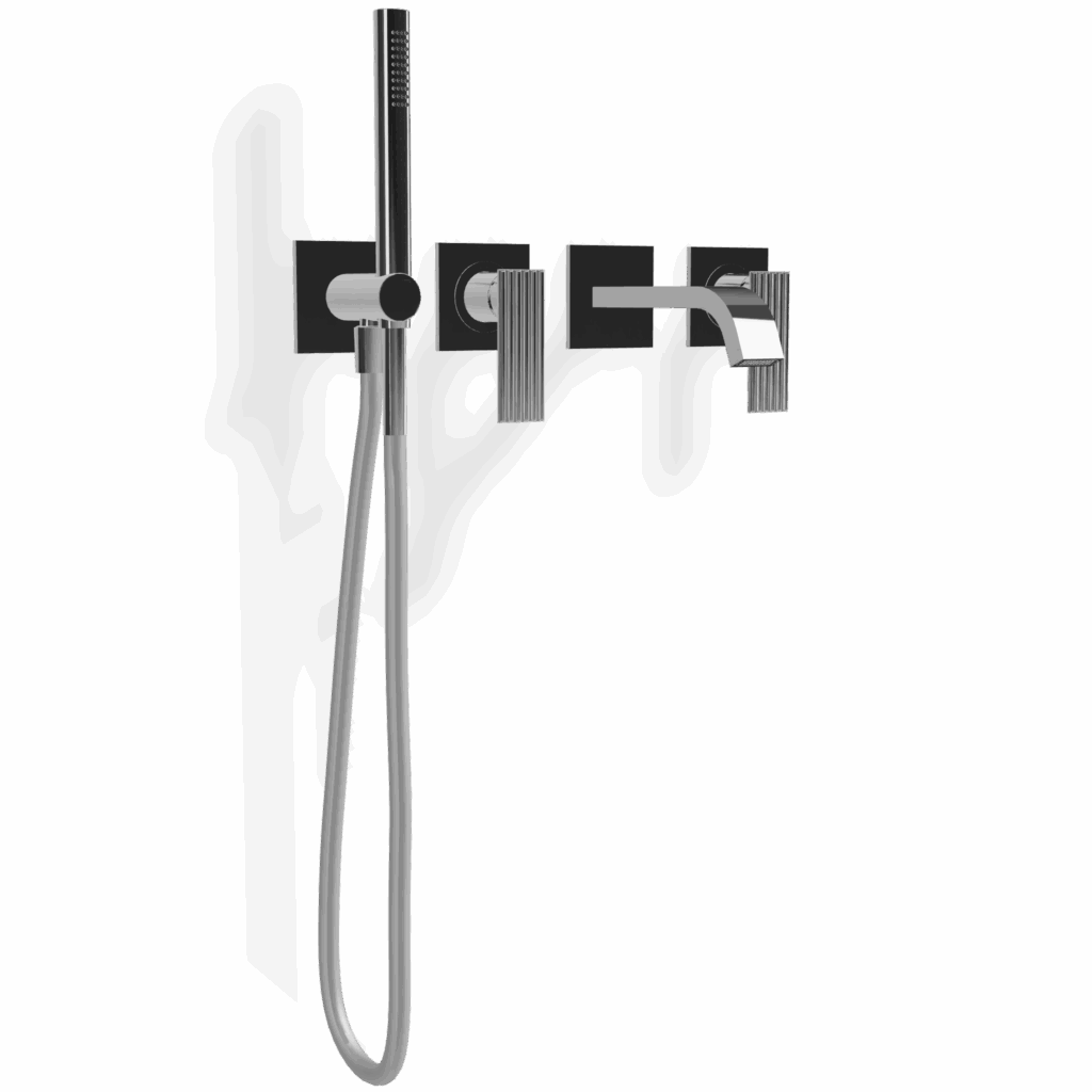 Mischer für Wanne Rosette Treemme IOS Chrom Glanz Vierloch Gerillt Design Rubinetterie