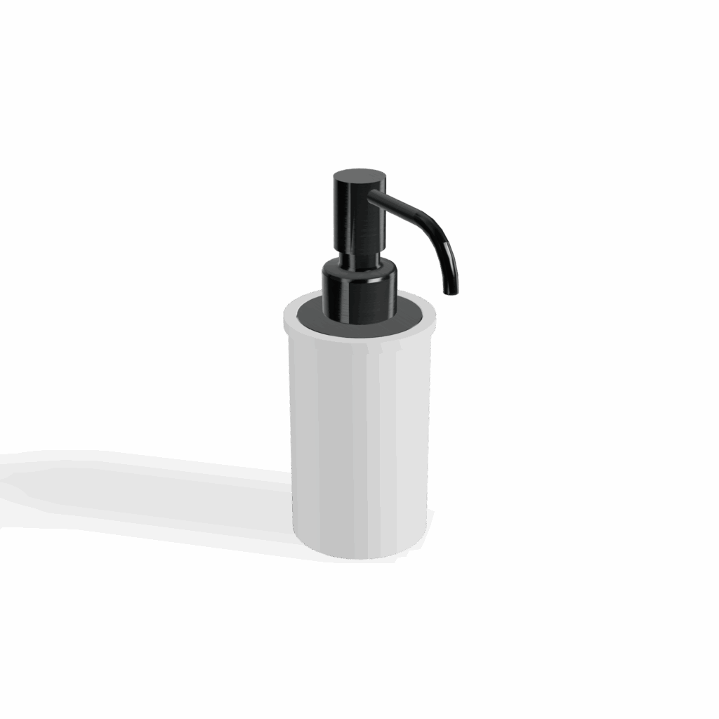 Seifendispenser Corian Treemme 40 mm PVD Gun-Metal-Black Rubinetterie Corian Weiss matt