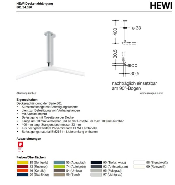 Barrierefrei HEWI Vorhangstange Eck – Bild 3