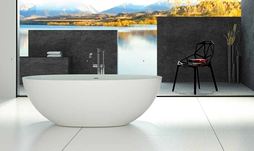 Badewanne freistehend matt GioiaBagno Wanne Carmen-180 Mineralguss Weiss matt Steinguss Freistehende Badewanne