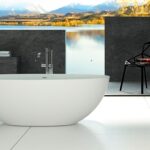 Badewanne freistehend matt GioiaBagno Wanne Carmen-180 Mineralguss Weiss matt Steinguss Freistehende Badewanne
