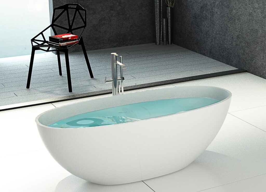 Badewanne freistehend matt GioiaBagno Wanne Carmen-180 Mineralguss Weiss matt Steinguss Freistehende Badewanne