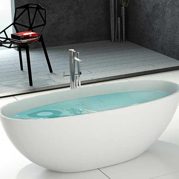 Badewanne freistehend matt GioiaBagno Wanne Carmen-180 Mineralguss Weiss matt Steinguss Freistehende Badewanne
