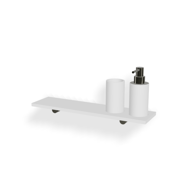 Ablage Seifenspender Becher Tag TONDA Corian Chrom Schwarz gebürstet