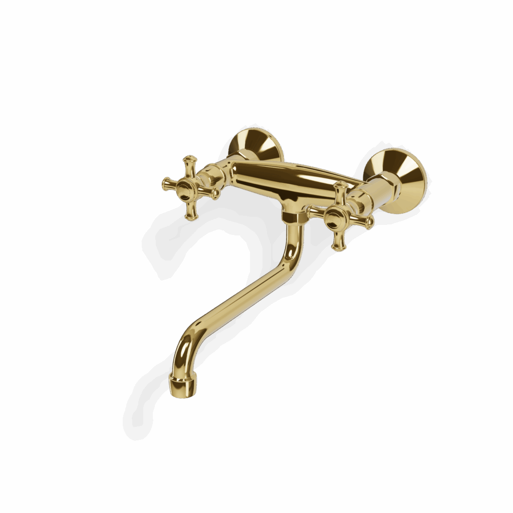 Küchenmischer zweigriff retro Wandmontage Gold Glanz