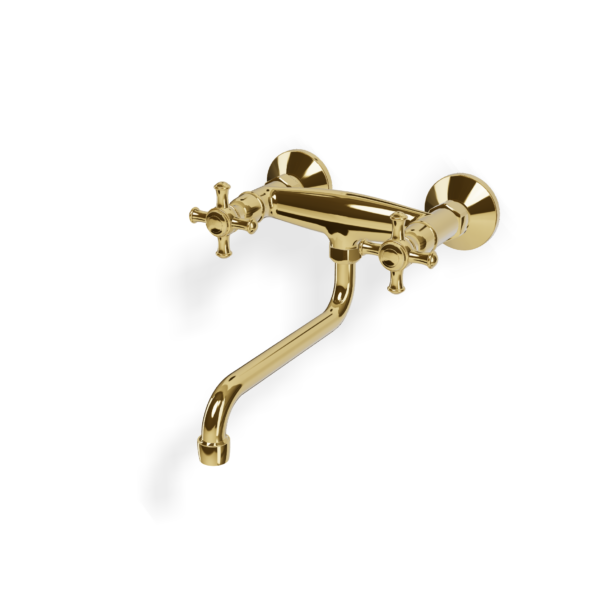 Küchenmischer zweigriff retro Wandmontage Gold Glanz