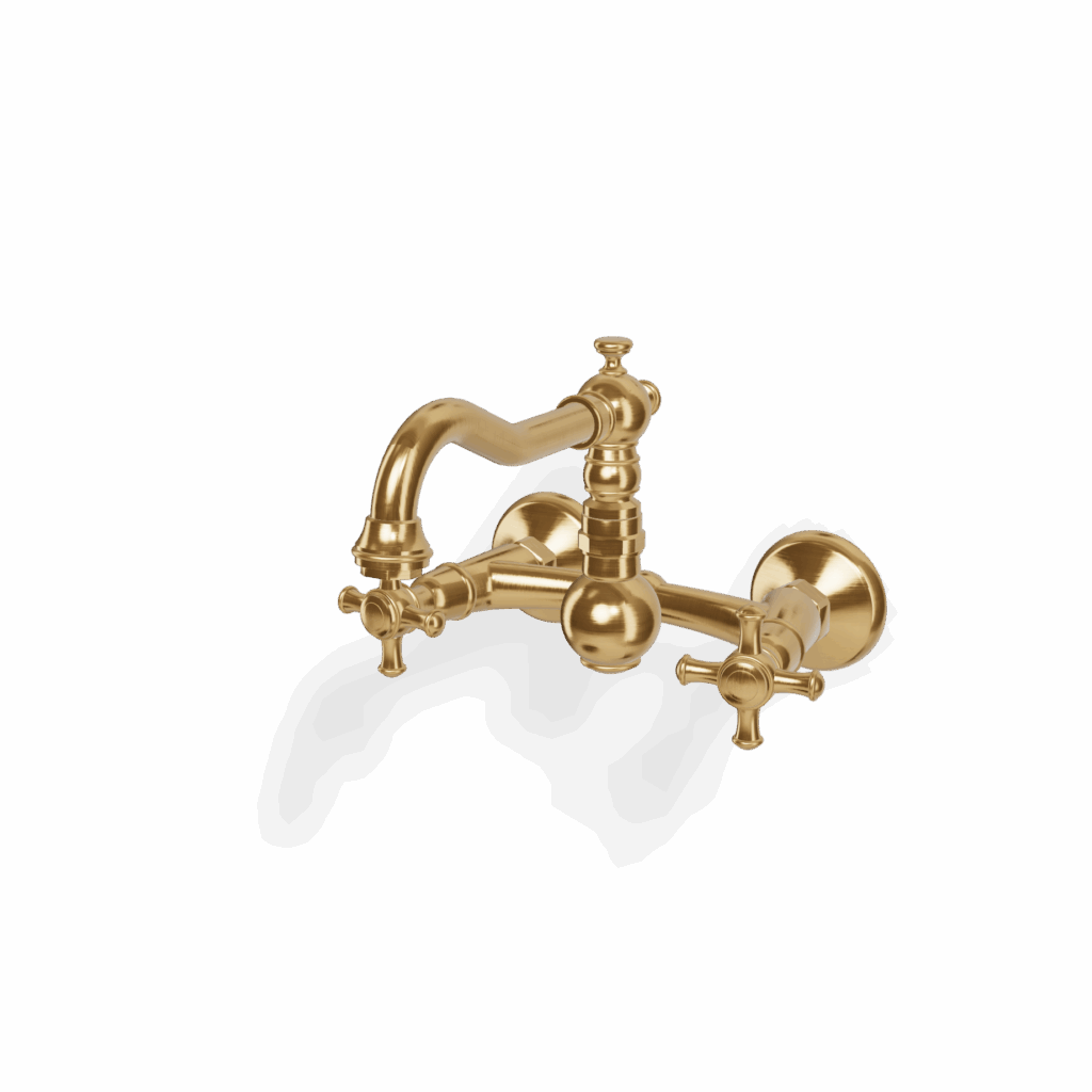 Küchenmischer zweigriff retro Wandmontage schwenkbar Gold gebürstet