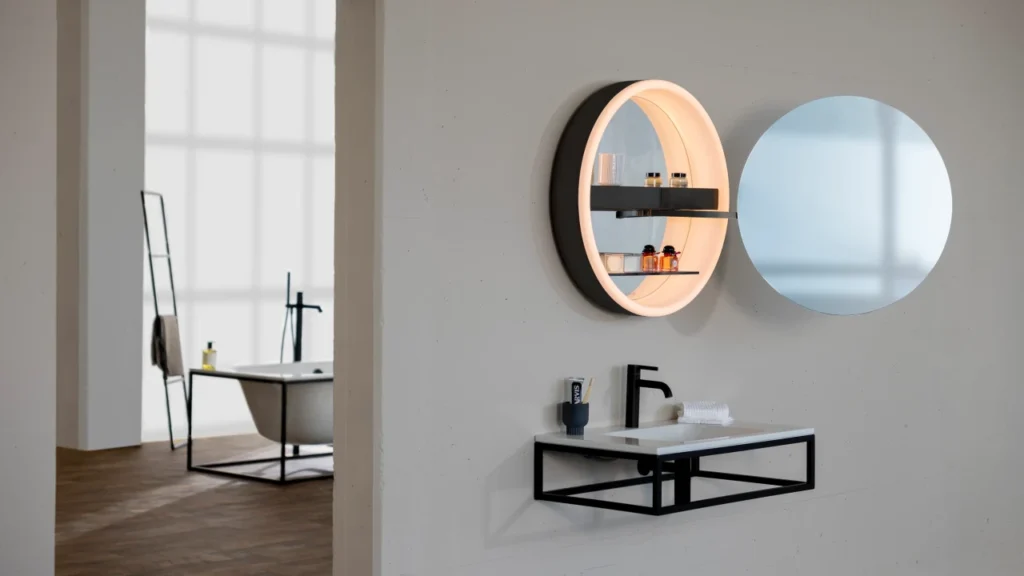 Spiegelschrank rund Schneider schwarz matt LUNE 73