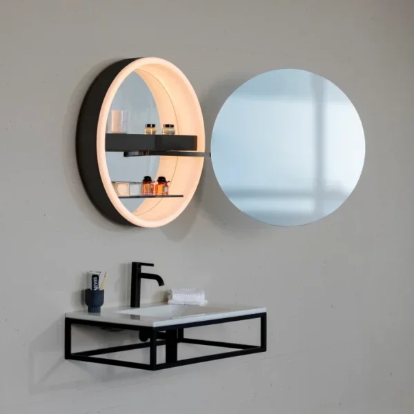 Spiegelschrank rund Schneider schwarz matt LUNE 73